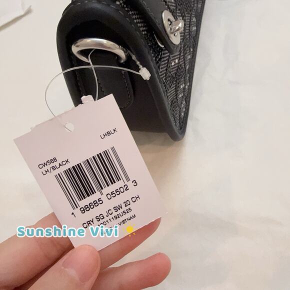 NWT Coach Swinger 20 Bag With Chain In Crystal Signature Jacquard CW568 Black - Picture 7 of 10